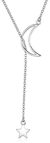 Designer 925 Sterling Silver & Rose Gold Moon & Star Pendant Necklaces For Women S925 Jewelry Lover Birthday Gift