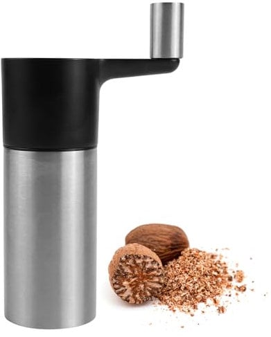 NCTNCX Muskatnuss Mühle | Edelstahl Muskatreibe mit Aufbewahrung für 3 Muskatnüsse | Muskatmühle | Muskatnussreibe | Gewürzreibe Schwenkbar | Muskatreibe