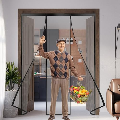 Moustiquaire Porte Fenetre MagnéTique 205x235cm Facile à Installer Fermeture Automatique Porte Moustiquaire Rideau Anti Insecte Mouche Moustique pour Balcon, Camping car, Terrasse Noir