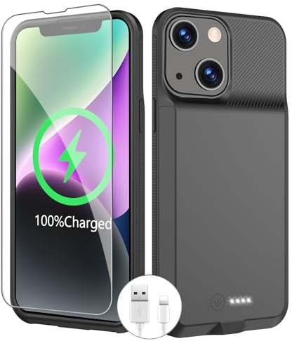 BOPPS Battery Case for iPhone 14/14 Pro/13/13 Pro[2025 Upgrated ] Slim 7000mAh Charging Portable Rechargeable Charger Case Cover for iPhone 13,13 pro,14 pro,14 Charging Case-Black