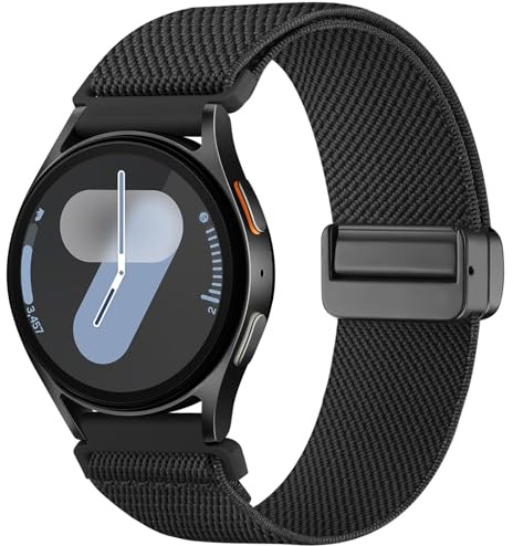 Epova Kompatibel mit Samsung Galaxy Watch 7 Armband 40mm 44mm - Galaxy Watch 6 5 4 Armband, Damen Herren Elastisch Magnet Nylon Sport Armbänder für Samsung 6 Classic, 5 Pro, 4 Classic, FE, Schwarz