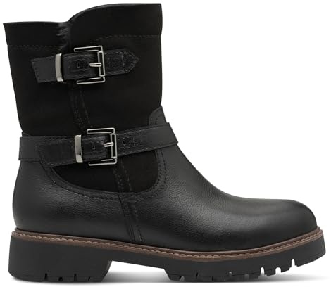 Womens Winter Black Leather Buckle Zip Biker Ankle Boots