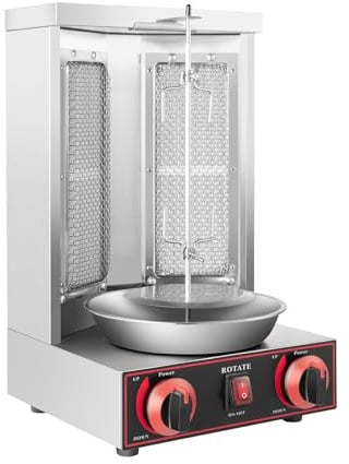 Gas Döner Kebab Maschine Grillmaschine 360° Drehbar Vertikalgrill Gas Kebab Machine Vertikale Broiler Gaskochmaschine Elektro Dönergrill Tischgrill BBQ Elektrogrill für Restaurant, Küche, Zuhause