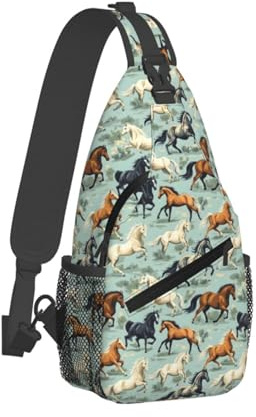 Umhängetasche mit Pferdemotiv für Herren und Damen, Crossbody-Tasche, Brusttasche, Tagesrucksack, Sling-Rucksack für Reisen, Wandern