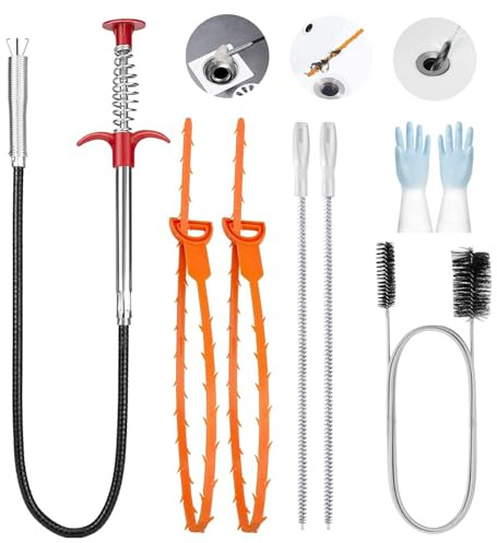 7 Piezas Desatascador Tuberias, para Cocina, Baño, Alcantarillado(160CM) | Desatascador Tuberias Profesional con Accesorios