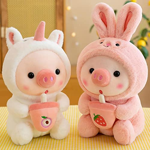 ASHATA 9,8-Zoll-Schwein-Plüschtier mit Babyflasche – Weiche Puppe für die Dekoration von Schlafzimmer und Wohnzimmer, Ideales für (Verwandle Dich in EIN Kaninchen)