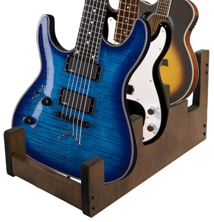 YCBTREE Gitarrenständer Holz für mehrere Gitarren, 3-Halter Gepolsterter Multi-Gitarrenständer Boden Platzsparend 3 Gitarren Display-Rack für Zuhause Studio Bühne (Für 1 Akustikgitarre+2 E-Gitarren)