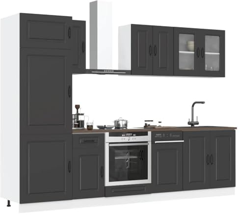Zeehear Kalmar Ensemble de 8 armoires de cuisine en bois noir 80 x 46 x 81,5 cm, meuble sous évier polyvalent, espace de rangement pour cuisine, design durable