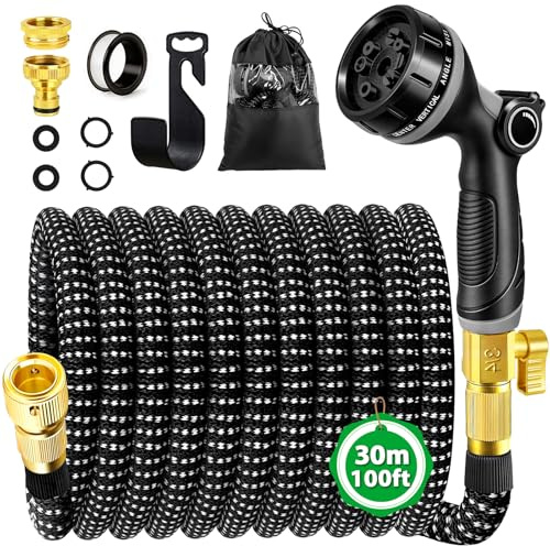 WEVOL Tubo Acqua Giardino 30 Metri, Tubo Estensibile da Giardino con Adattatori da 1/2 e 3/4, Canna Acqua Giardinos con 10 Funzioni Pistola e Gancio per Lrrigazione Giardinaggio Autolavaggio