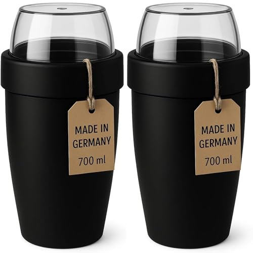 Thiru Müslibecher 2er Bundle 2in1 700ml – 2 auslaufsichere Fächer | 500ml + 200ml – mikrowellen- & tiefkühlgeeignet – BPA-frei & temperaturbeständig – Midnight Edition – Made in Germany