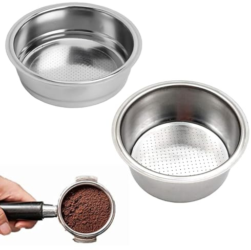 2PCS 51mm Stainless Steel Coffee Filter, Reusable Coffee Portafilter Basket Double Layer Filter Replacement Mesh Filter Accessories for Esspesso Coffee Maker Machines Parts (Double & Single Cup)
