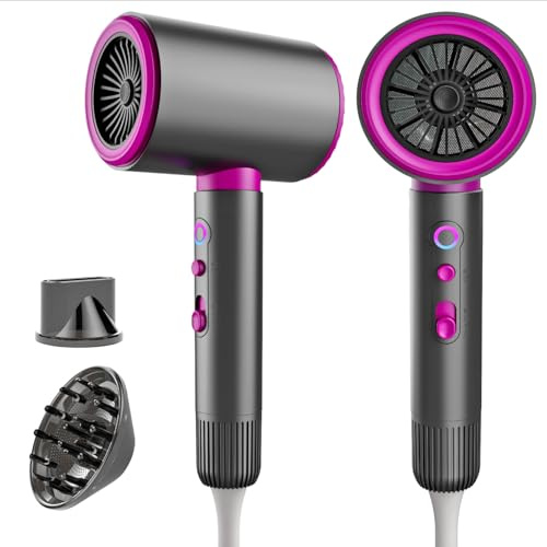 Ionen Föhn 2200W, Profi Haartrockner mit 3 Temperaturen 2 Geschwindigkeiten, Kalt-Heißtaste, Schnelltrockner mit Konzentrator und Diffusor, ideal für Zuhause, Salons und Reisen