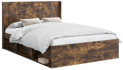 vidaXL Bettgestell mit Stauraum und Kopfteil Geräucherte Eiche, Moderner Bettgestell, stylische Kopfteil, rechteckiger Stauraum, platzsparende Möbel für Dein Schlafzimmer