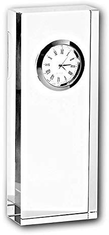 CRISTALICA Glasblockuhr Tischuhr Standuhr für Schreibisch Schrankwand 15 cm analog Silber