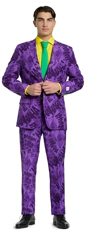 OppoSuits - Costume da Joker da uomo con licenza Supereroe per Halloween, completo con giacca, pantaloni e cravatta, Viola, 50