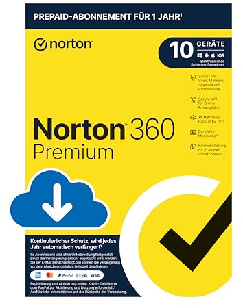 Norton 360 Premium 2025 | 10 Geräte | 1 Jahr | Aktivierungscode per Email