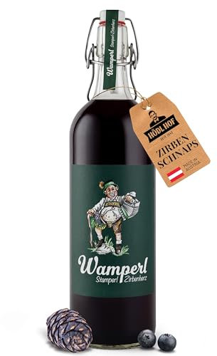 Hödl Hof Wamperl Stamperl Zirben Likör 1,0L I Zirbenlikör aus steirischen Zirbenzapfen I Steirischer Zirbenschnaps mit Heidelbeersaft & Kräutern I Feinster Premium-Likör I Edle Spirituose 25% vol