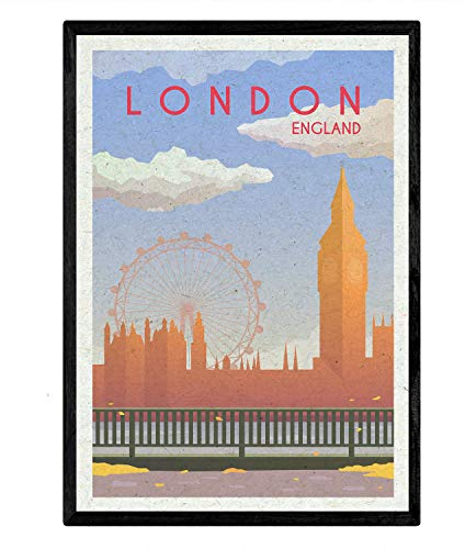 London Blatt. Vintage-Stil. Poster Big Ben und London Eye in Farben. London Anzeige Rahmengröße A3