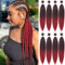Leeven 8 Packs Pre Stretched Braiding Hair Extension Yaki Straight Ombre Red EZ Braids Professional Braiding Hair Kanekalon Fiber Hair Extensions /26 Inch 1B900#
