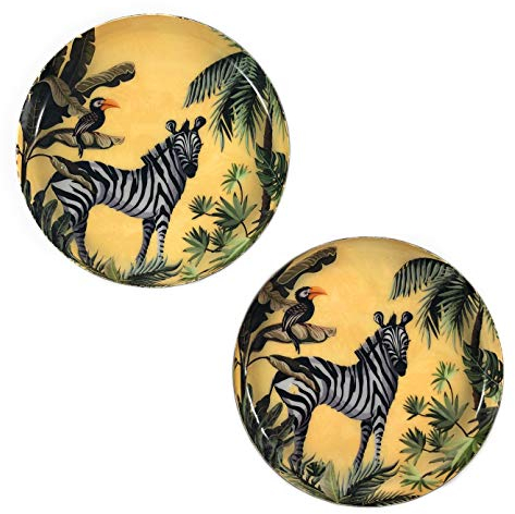 Marzoon Set di 2 piatti decorativi in metallo, 12,5 cm, fondo dorato, parte superiore con motivo giungla (beige, zebra)