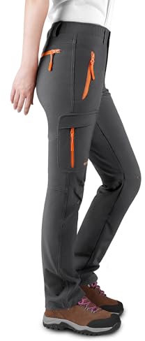 KUTOOK Pantalones Softshell Mujer Invierno Pantalones Deporte Impermeables para Montaña Trekking Senderismo Escalada con Forro Polar(Gris,L)