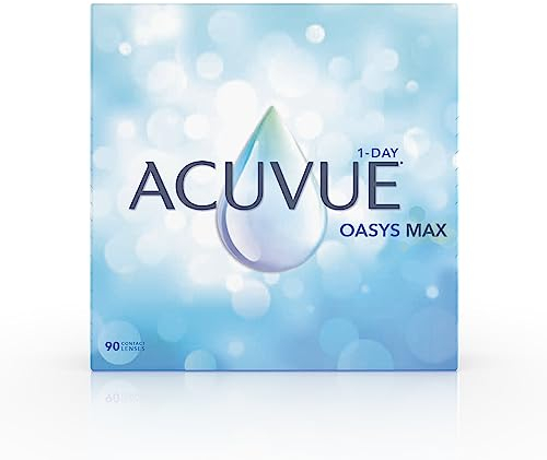 ACUVUE OASYS MAX 1-Day Tageskontaktlinsen – Helfen dabei, das Gefühl von müden & trockenen Augen zu reduzieren – 90 Tageskontaktlinsen mit -1.25 dpt und BC 8.5 – UV Schutz & angenehmes Tragegefühl