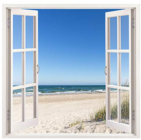Fenster mit Aussicht - Wandaufkleber selbstklebend - Wanddekoration (80 x 78 cm, Ostsee Strand)