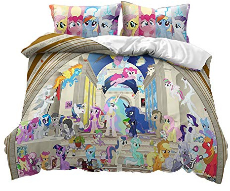 Fgolphd Pony Bettwäsche Und Kissenbezüge 3D-Drucken Mikrofaser Bettbezug-Set Für Jugendliche Gib einem Mädchen einen Prinzessintraum. (6,135 x 200 cm)