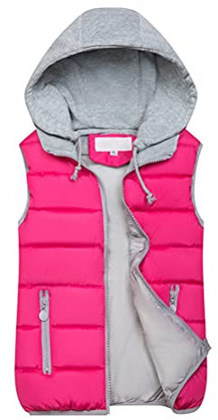 ORANDESIGNE Gilet Veste Femme Sans Manches Veste Duveteuse Avec Capuche Blouson Court Chic et Élégant Doudoue Duvet Matelassé Ultra Légère Veste Manteau Parka Gilet Hiver Chaud Jacket A Rose Rouge S