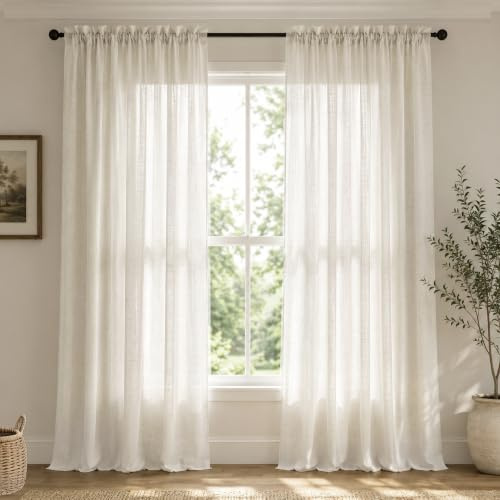 Natürlich gefärbte Vorhänge, 274 cm lang, für Wohnzimmer, 2 Paneele mit Stangentasche, lichtdurchlässige Leinenvorhänge im Landhausstil, für Terrassen-Schiebetür, vertikale Jalousie, Fensterakzent