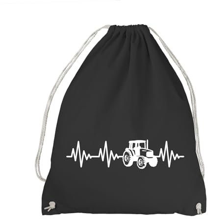 absenda Herzschlag Traktor Turnbeutel - EKG Trecker Landwirt Schlepper Mähdrescher Bauer Schwarz