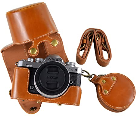 Rieibi Z fc Zfc Kameratasche aus PU-Leder mit Gurt für Nikon Z fc Zfc 28 mm f/2.8 SE, 16-50 mm f/3.5-6.3 Objektiv, Braun