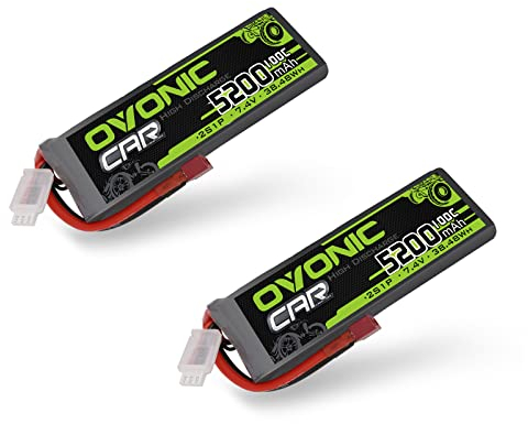 OVONIC 2s Lipo Batterie 5200mAh 100C 7.4V Étui Souple avec Connecteur pour RC Hélicoptère RC Voiture Camion Bateau Hobby (2pcs)