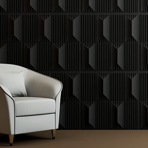 Art3dwallpanels PVC 3D Wandpaneel für Innenwand Dekor in Schwarz, Wanddekor PVC Panel, 3D Strukturierte Wandpaneele 12 Stück Fliesen 50 x 50cm