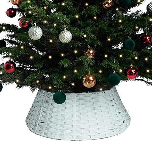 RELSY Jupe de sapin de Noël blanche – Housse de base en rotin en osier pour grands et petits sapins, assortie aux décorations de vacances (taille L, blanc)