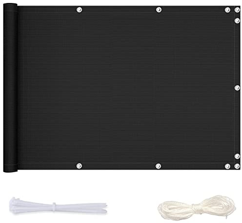 Redfire Balkonverkleidung 70x150cm,Wetterfester Bespannung Balkon Wetterschutz Balkonabschirmung mit Ösen Nylon Kabelbinder und Kordel für Gärten,Schwarz