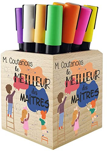 Gravure Events Pot Crayon en Bois Massif Le Meilleur des Maîtres, personnalisé avec Prénom, cadeau pour maître d'école primaire et maternelle, Enseignant, fin d'année scolaire. Mod.3