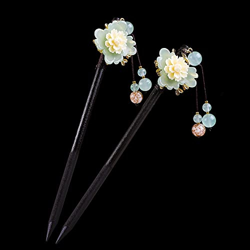2 palillos de pelo de flores tradicionales chinas, horquilla de madera retro, elegantes palillos de pelo de flores con borla (estilo A)