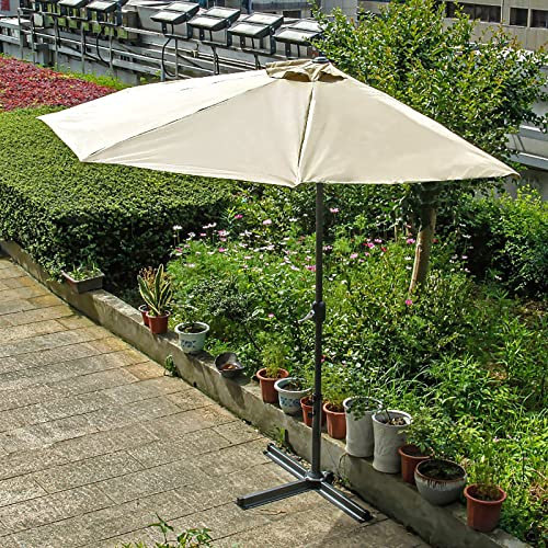 Halbrunder Sonnenschirm, Sonnenschirm, Sonnenschirm, Garten, Terrasse, Sonnenschirm mit Kurbel, rechteckiger Ladenschirm für den Außenbereich, Balkon, Strand, Garten, ohne Sockel ( Color : Beige )