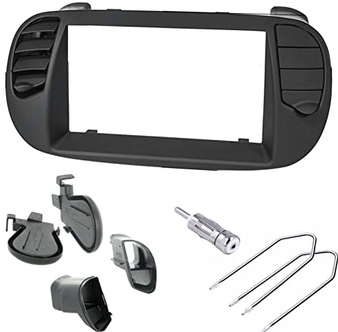 Sound Way Kit Montaggio Autoradio, Mascherina 2 DIN, Bocchette Areazione, Chiavi di Smontaggio, Adattatore Antenna compatibile con Fiat 500 (2007-2015)