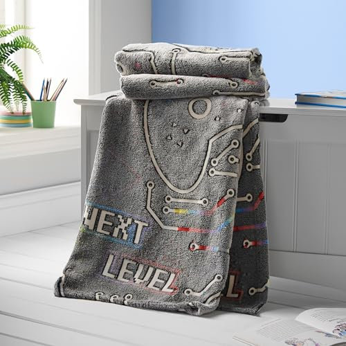 Catherine Lansfield Game Over Couverture Polaire phosphorescente 130 x 170 cm Noir