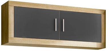 duehome | Salon Modular, Módulo Alto con 2 Puertas, Composicion Salon por Piezas, Modelo Nuka, Acabado en Gris Grafito y Cambria, Medidas: 130 cm (Largo) x 27,9 cm (Fondo) x 46 cm (Alto)