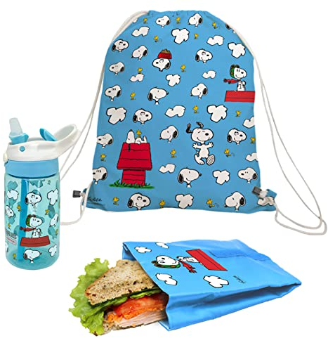 NERTHUS FIH 1056 Set Mochila + Bolsa Sandwich + Bot. Tritan Snoopy