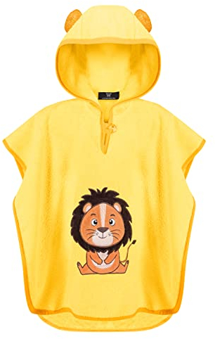 LAYNENBURG Premium Badeponcho Kinder mit Kapuze - 100% Baumwolle - OEKO TEX - Baby Jungen Mädchen Handtuch Poncho Frottee - 1-3 Jahre/Löwe