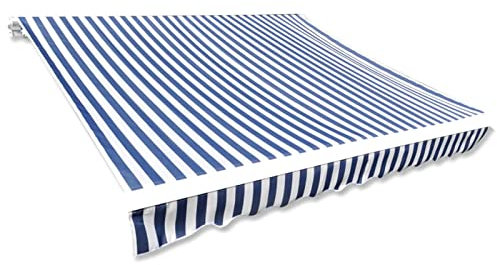 CIADAZ Markisenbespannung, Bespannung Fur Markise, Bespannung Balkon, Sonnenschutz Bespannung, Ersatzbespannung, Canvas Blau & Weiß 6 x 3 m (ohne Rahmen) -at