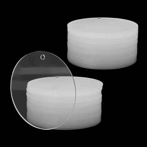 LEXININ Lot de 60 disques ronds en acrylique transparent de 7,6 cm avec trou pour porte-clés, loisirs créatifs
