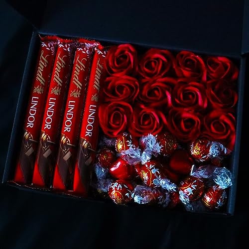 HamperWell Ultimate Gift Hamper With Red Roses, Luxury Handmade Assorted Chocolate Truffles, Chocolate Bars & More