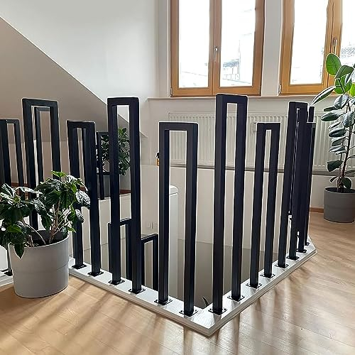 T-ZBDZ Ringhiera per Scale Interne a u, Corrimano per Scale Interne, Ringhiera a forma di u in Ferro, Parapetto Scala Esterni, per Corridoio Ingresso Terrazza, Nero, 90cm