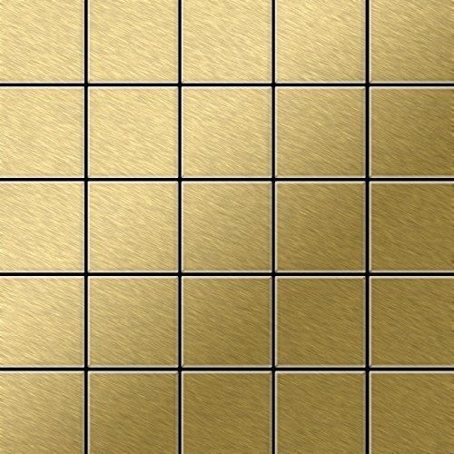 Mosaik Fliese massiv Metall Titan gebürstet in gold 1,6mm stark ALLOY Century-Ti-GB 0,5 m2