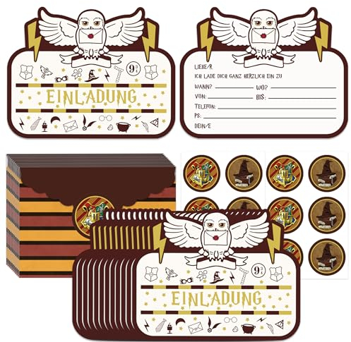 12er-Set Einladungskarten Geburtstag für Harry, Wizard Einladungskarten Kindergeburtstag Junge Mädchen, Magische Geburtstags Deko Set, Party Einladungen Für Zauberer Themen Veranstaltunge